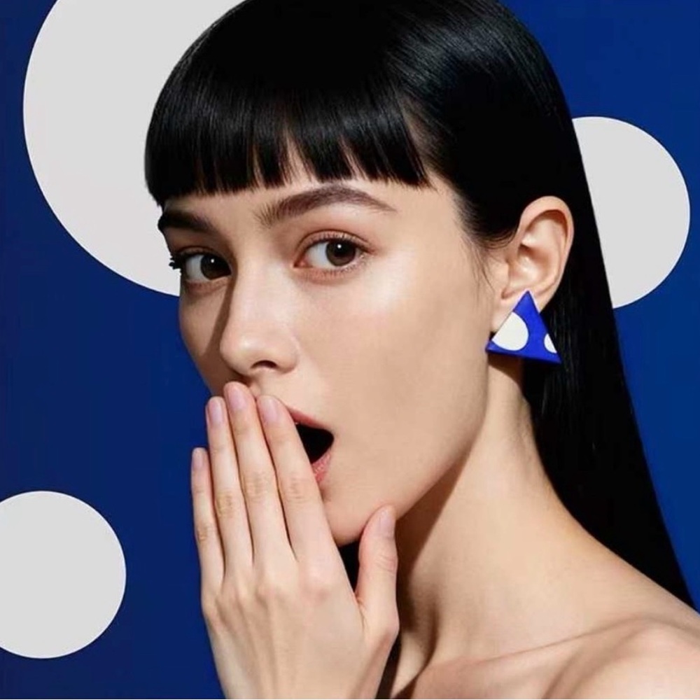 Blue and White Triangle Statement Earrings - Women Jewelry